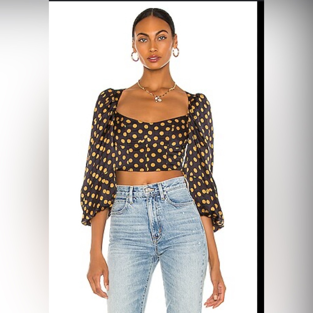 EUC For Love & Lemons Polka Dot Cropped Lark Blouse